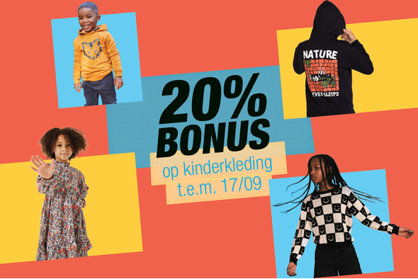 20% bonus op alle kinderkleding