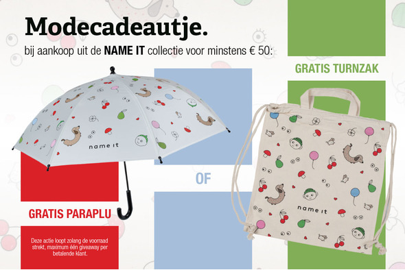 Gratis paraplu of turnzak bij Name It