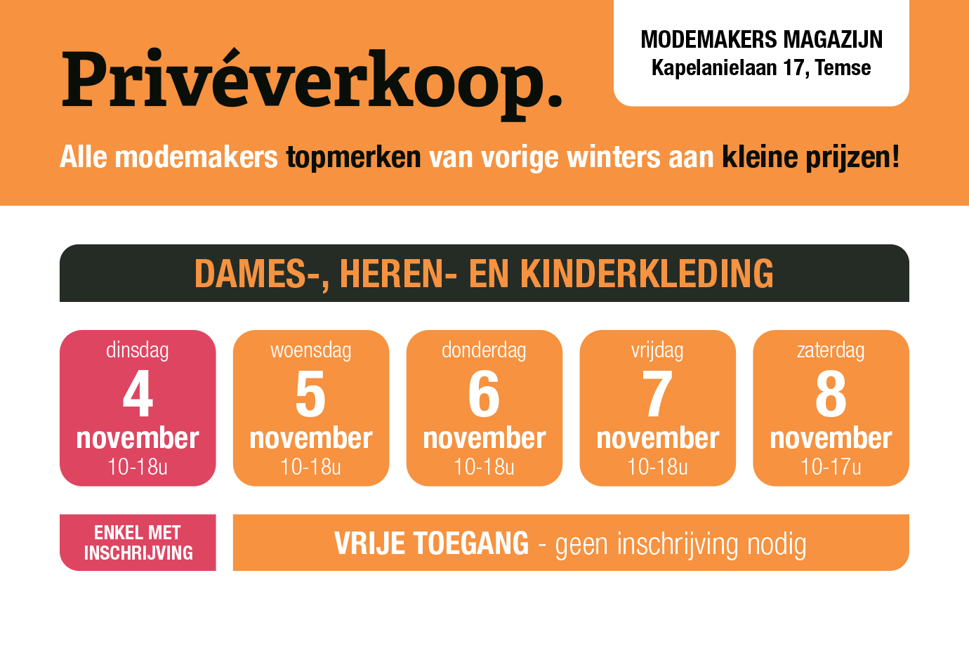 Privéverkoop najaar 2025 van dinsdag 4 t.e.m. zaterdag 8 november