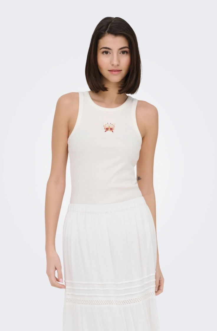 jdytulle life emb tank top jrs cloud dancer em