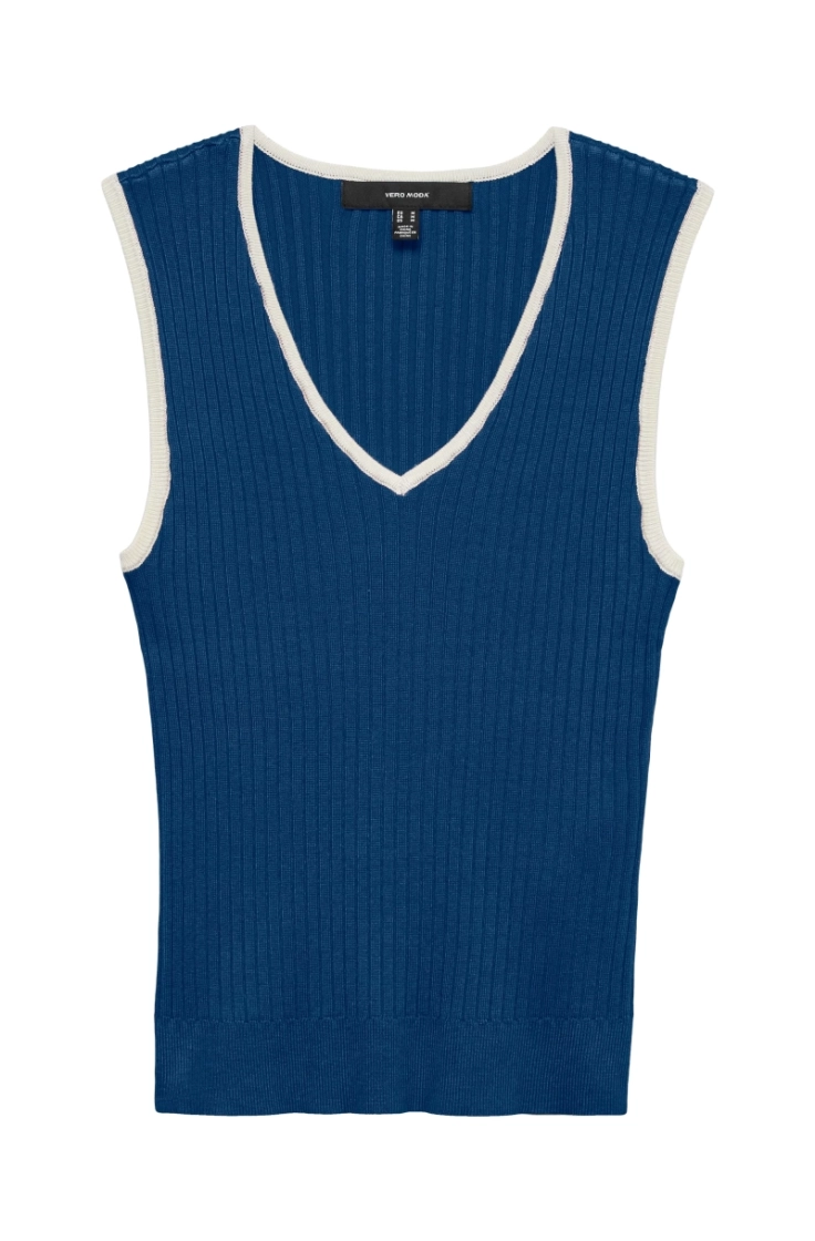 vmwillow rib sl v-neck top  navy peony w.bi