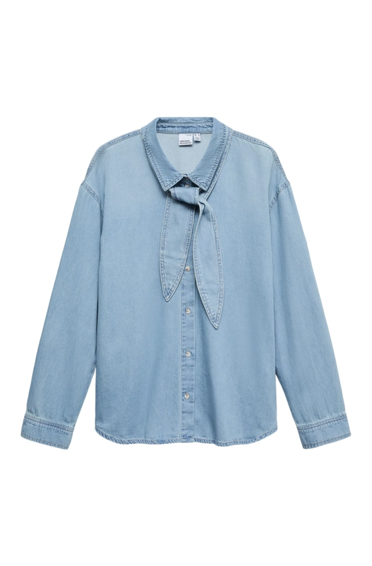 vmvionette ls denim bow shirt medium blue den