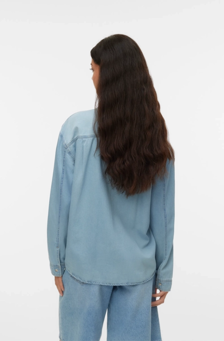vmvionette ls denim bow shirt  medium blue den