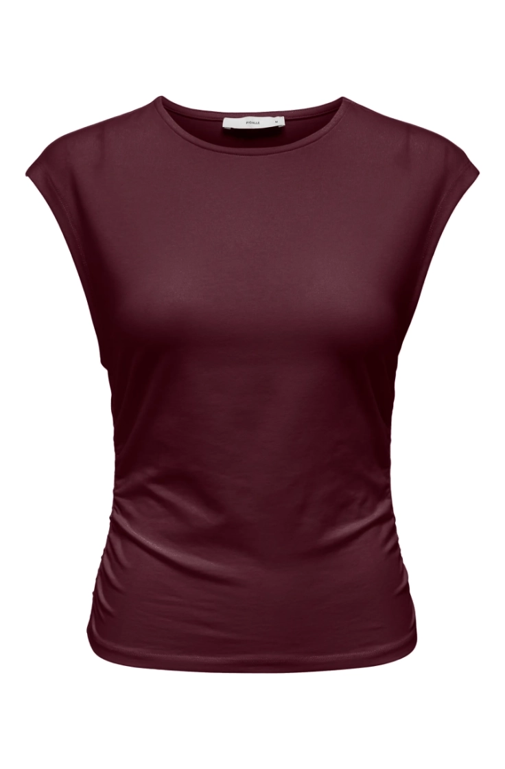 onlmira capsl ruching top jrs maroon banner