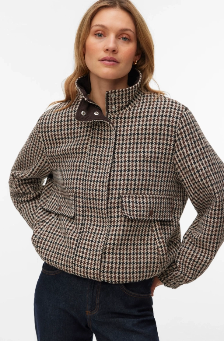 vmcheryl short check jacket en chocolate torte
