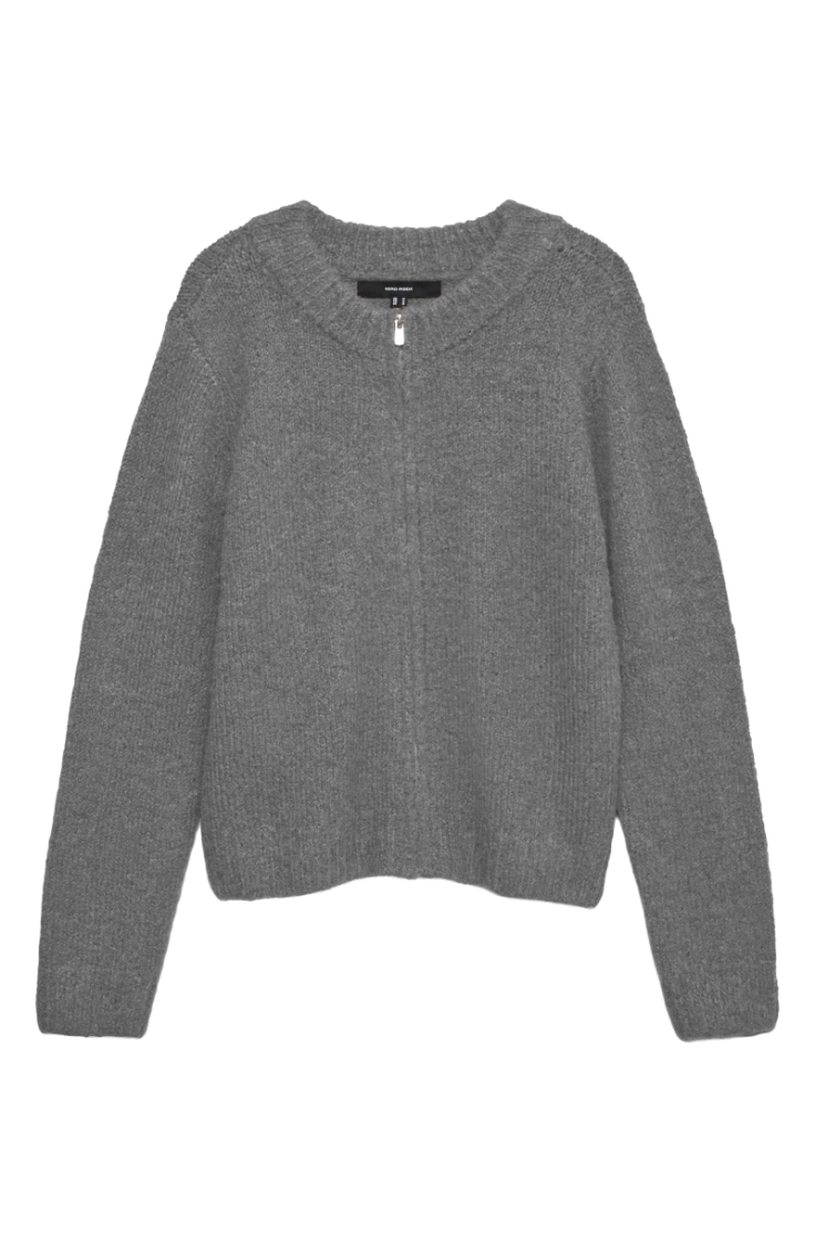 vmberry ls o-neck zipper cardi medium grey mel