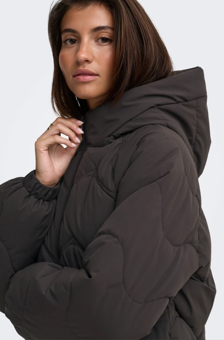 jdypower short hood puffer otw chocolate torte