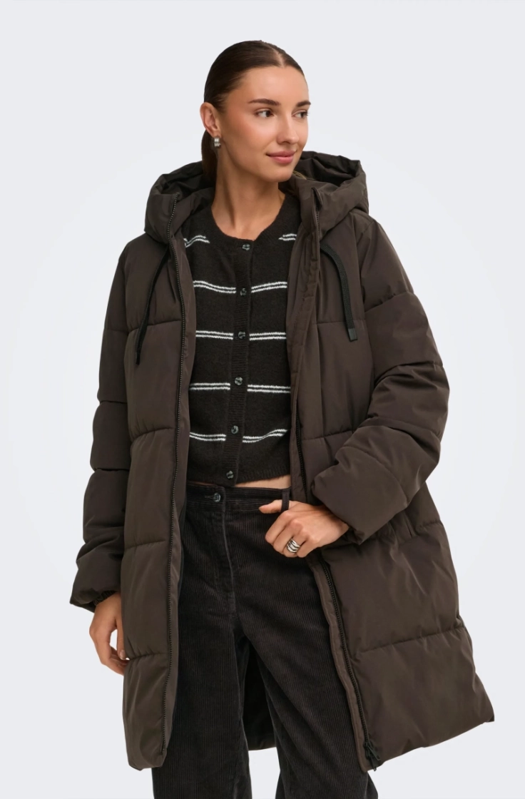 jdyblair long hood puffer otw chocolate torte
