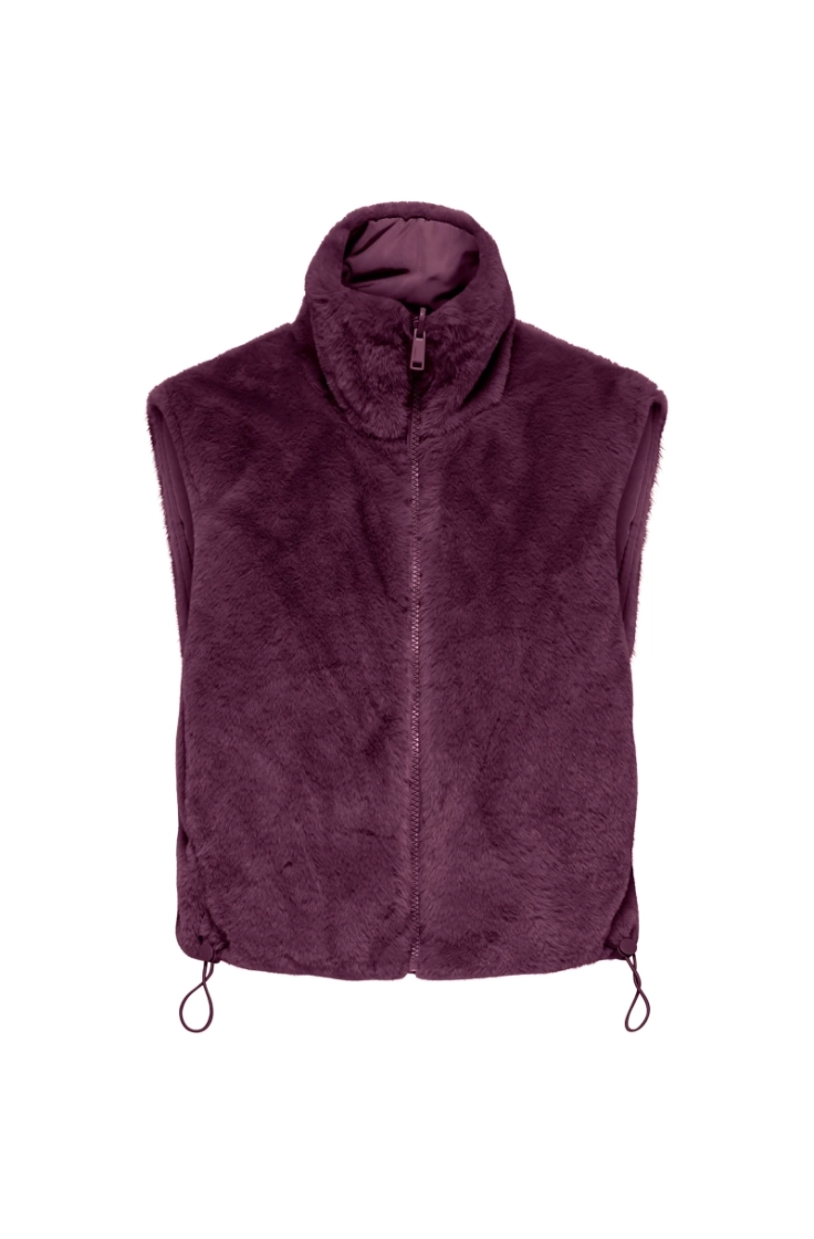 onldana faux fur rev.waistcoat mauve wine