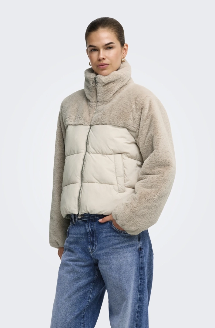 onlwanja fur puffer mix jacket moonbeam