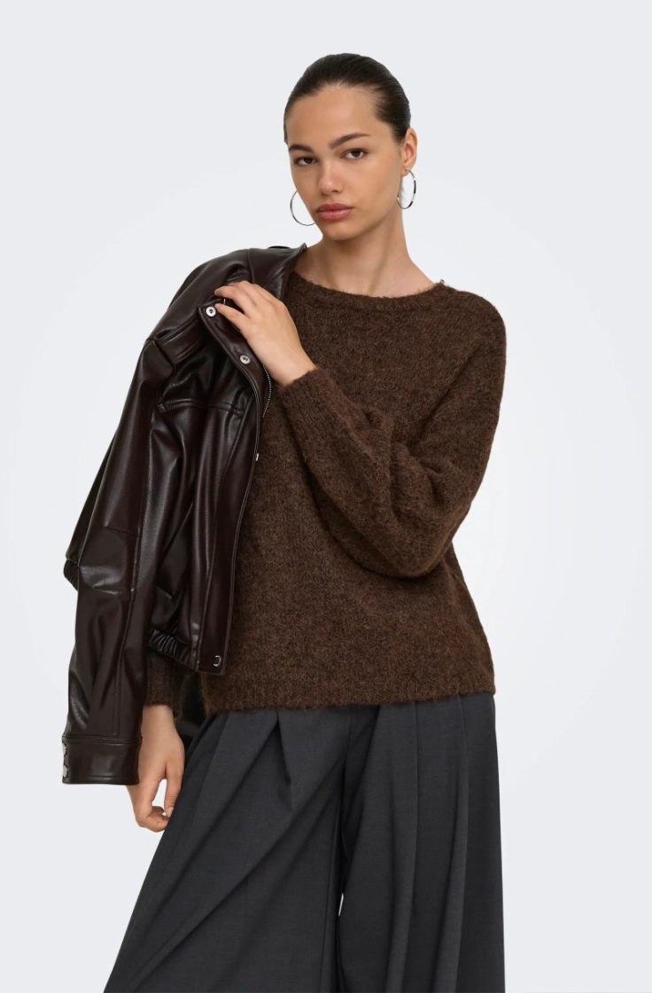 onlnellie ls o-neck knt coffee bean mel