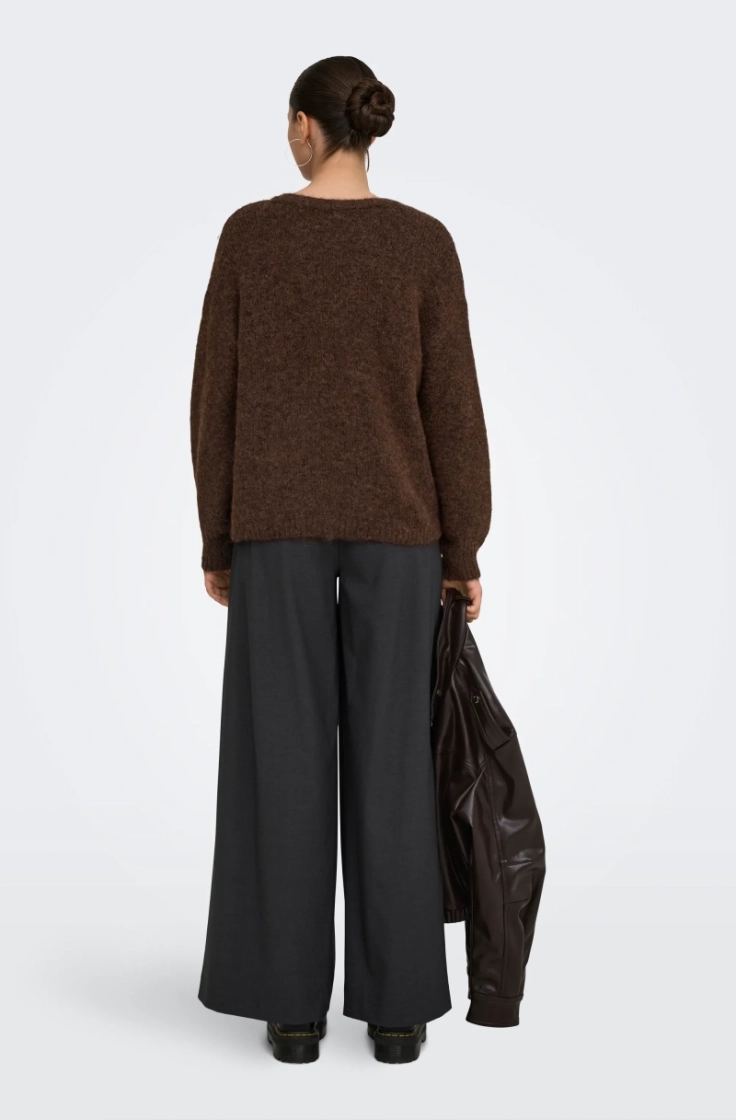 onlnellie ls o-neck knt coffee bean mel
