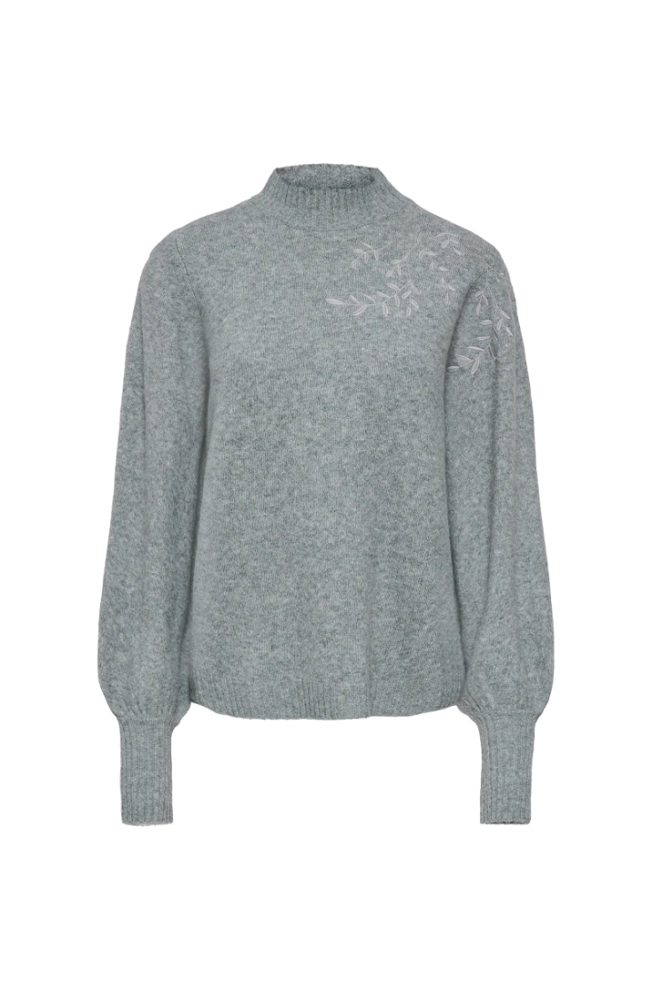 onlbeauty ls high neck emb knt medum grey mela