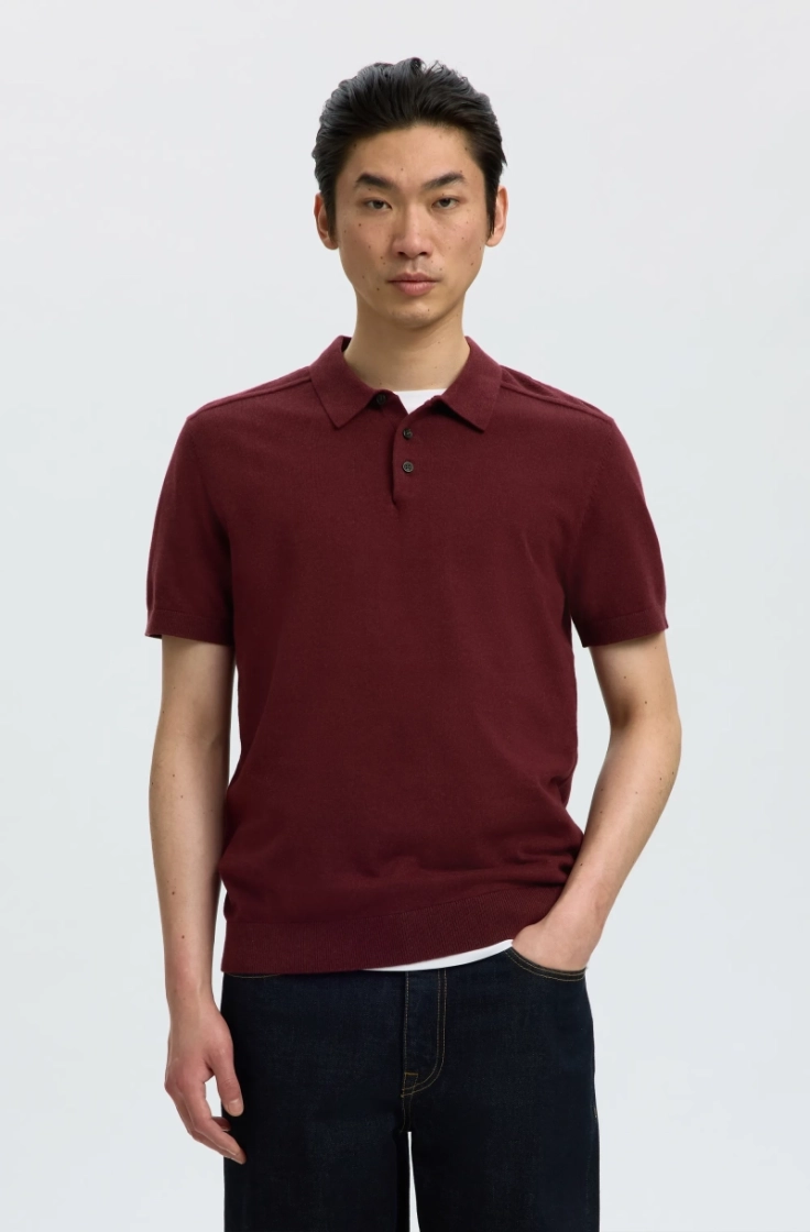 slhberg ss knit polo tawny port