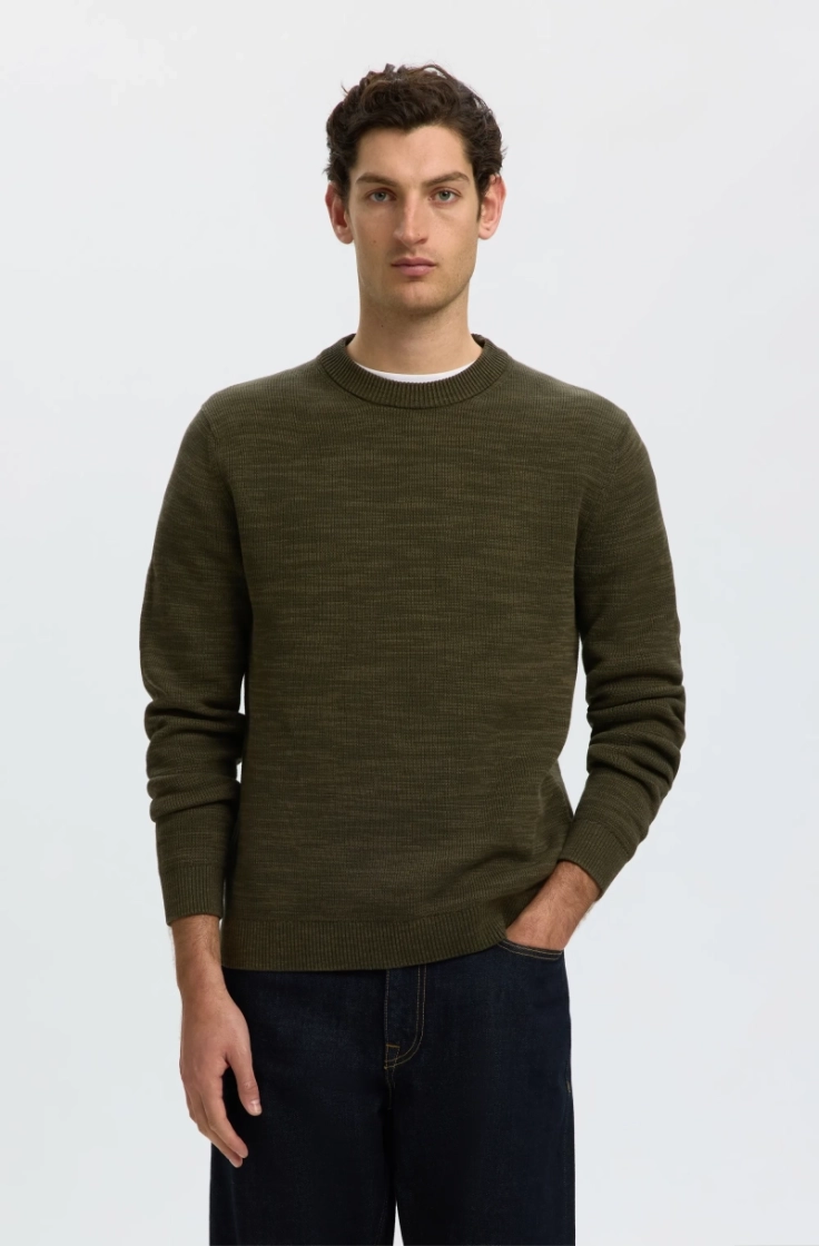 slhdane ls knit structure crew forest night ka