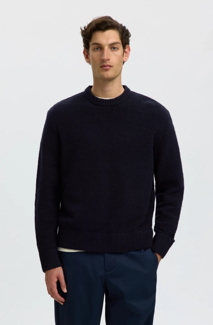 slhalex ls knit crew neck navy blazer