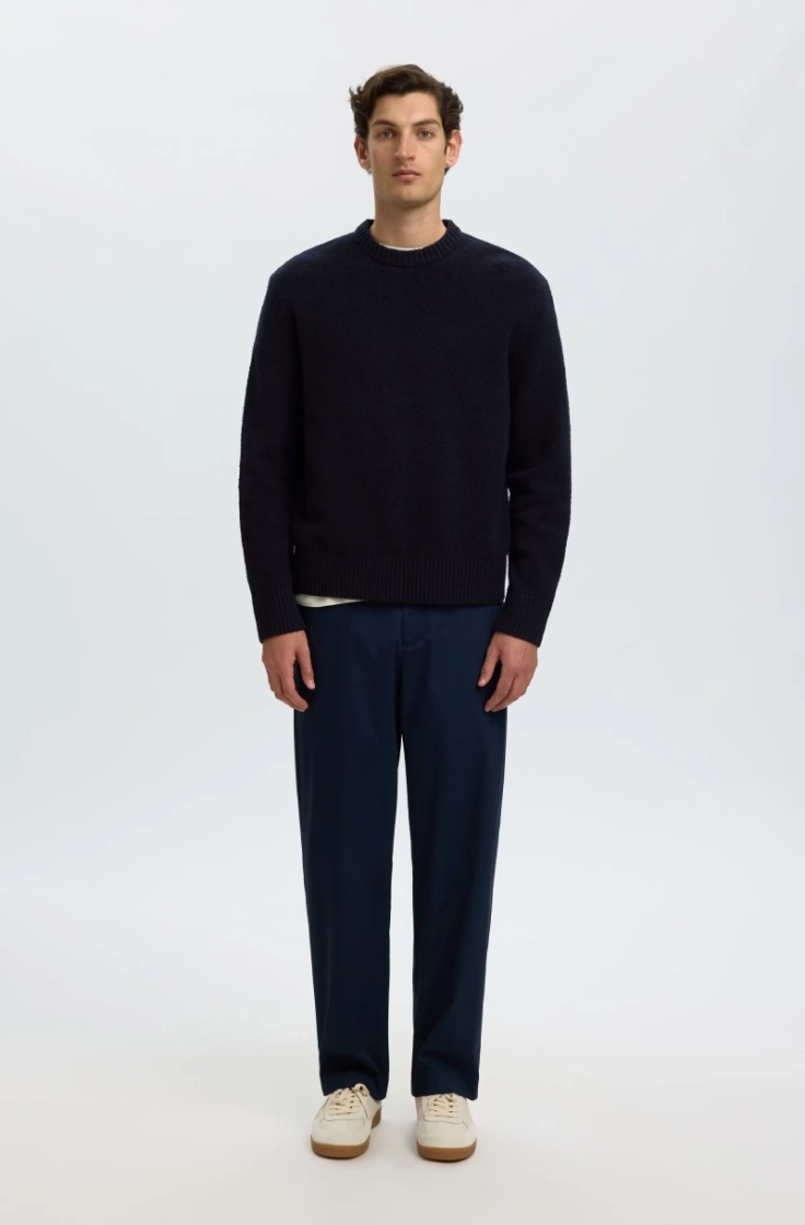 slhalex ls knit crew neck navy blazer