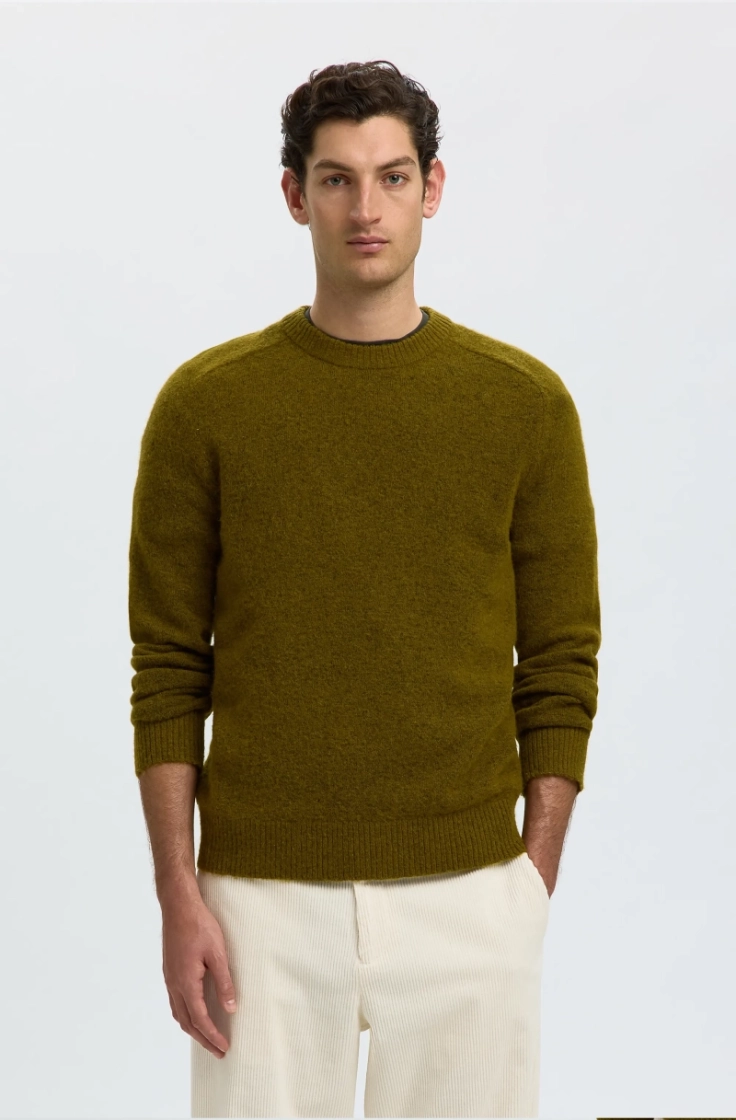slhrai ls knit crew neck fir green
