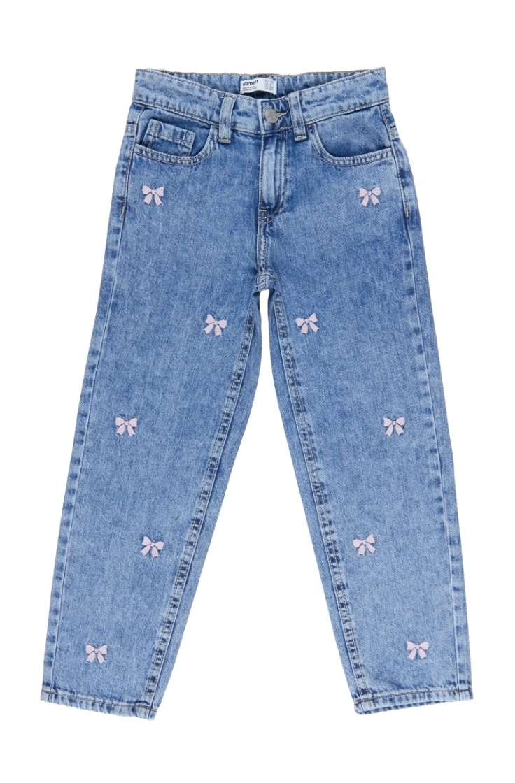 nmfbella mom emb jeans 3285-be medium blue den