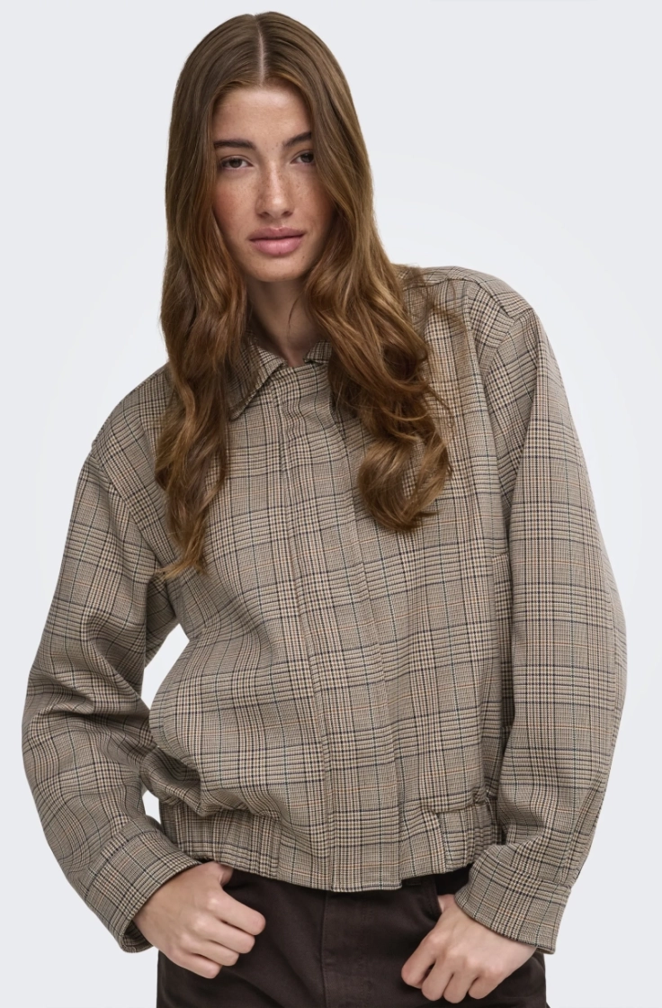 onlursula check bomber jacket  toasted coconut