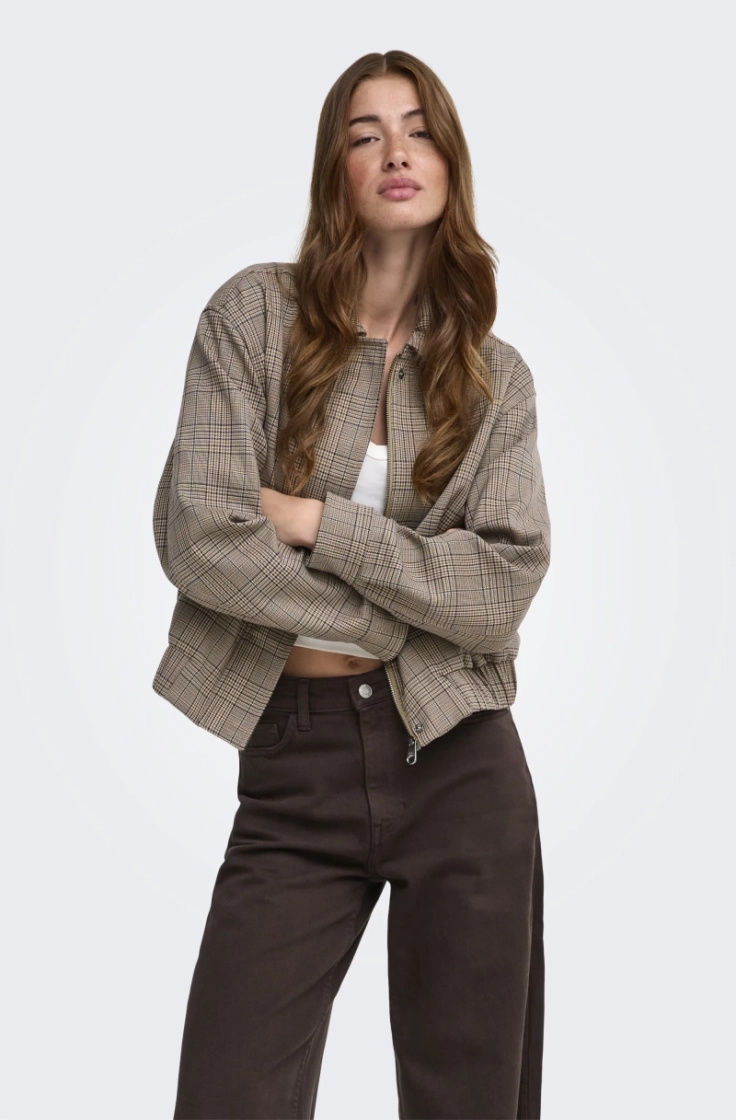onlursula check bomber jacket  toasted coconut