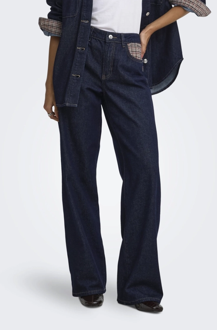onlhope hw wide check dnm siji dark blue denim