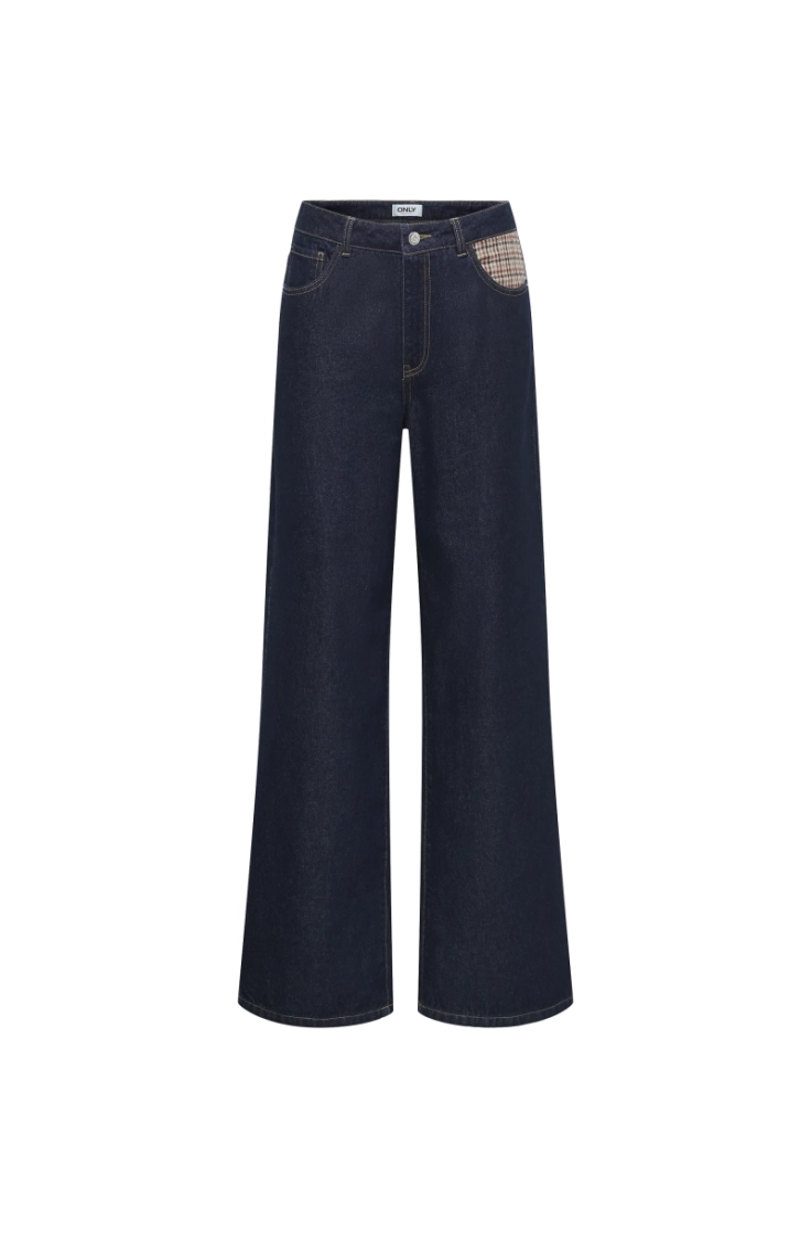 onlhope hw wide check dnm siji dark blue denim