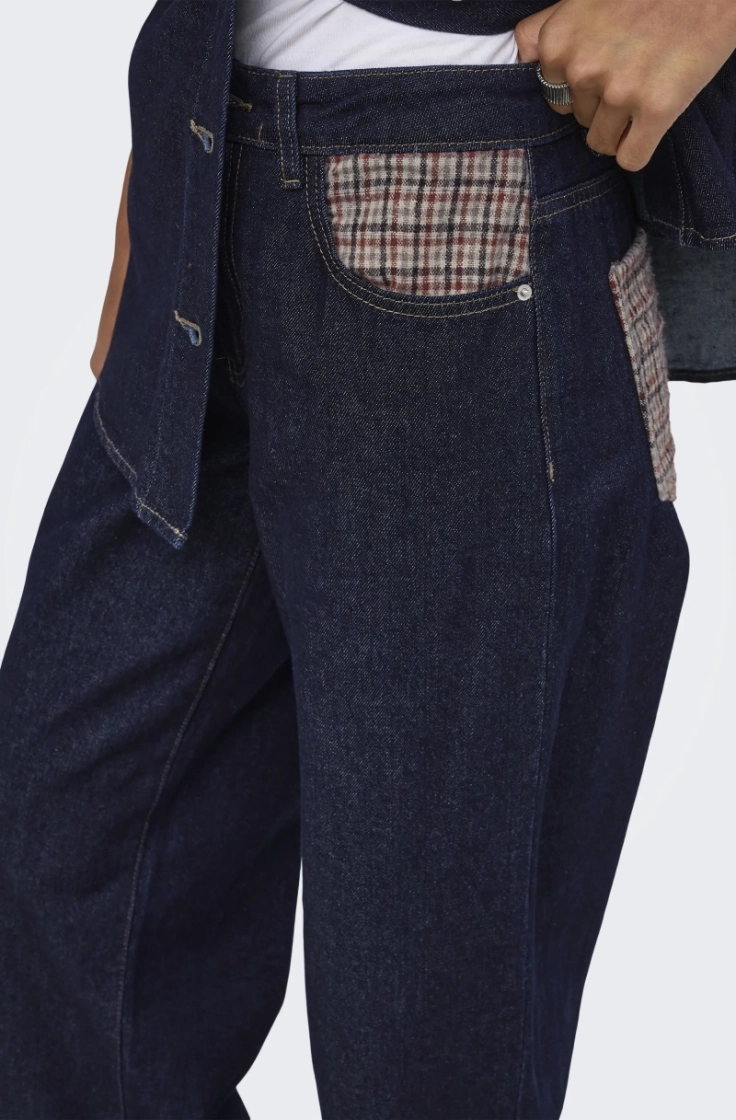 onlhope hw wide check dnm siji dark blue denim