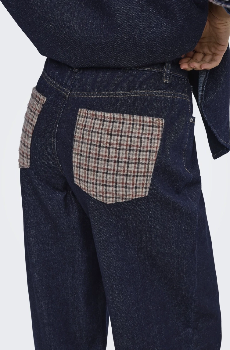 onlhope hw wide check dnm siji dark blue denim