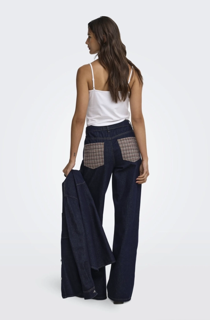 onlhope hw wide check dnm siji dark blue denim