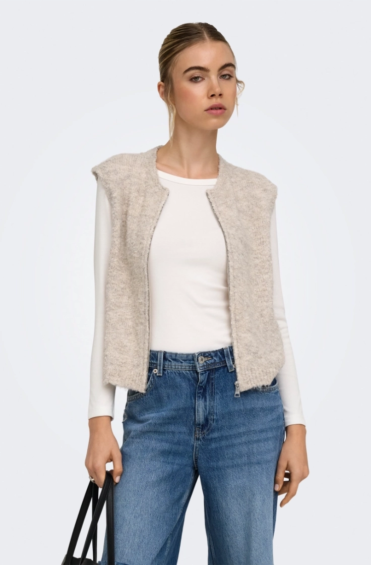 onlbouble sl o-neck zip vest k peyote mel/silv