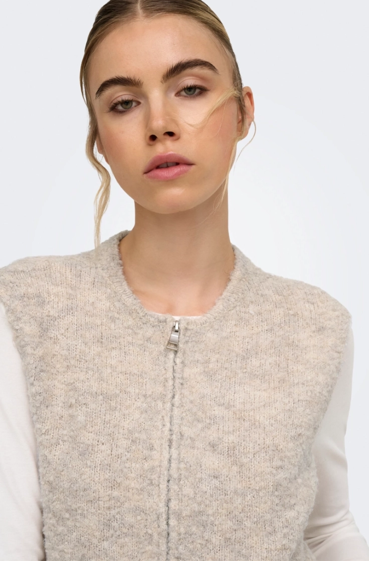 onlbouble sl o-neck zip vest k peyote mel/silv