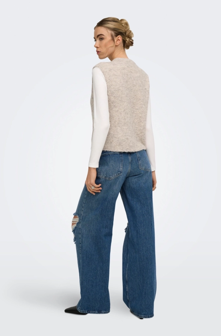 onlbouble sl o-neck zip vest k peyote mel/silv
