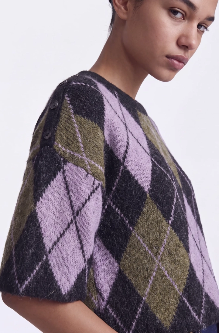 onlnoeme ss pattern o-neck knt black argyle/be