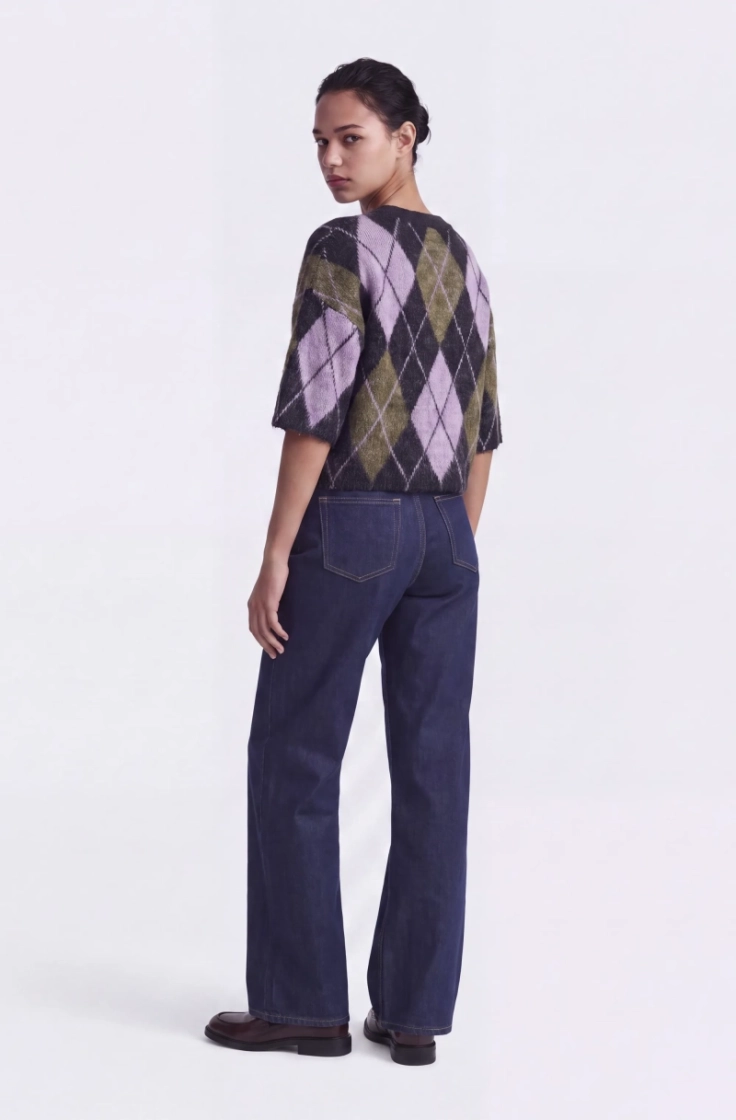 onlnoeme ss pattern o-neck knt black argyle/be