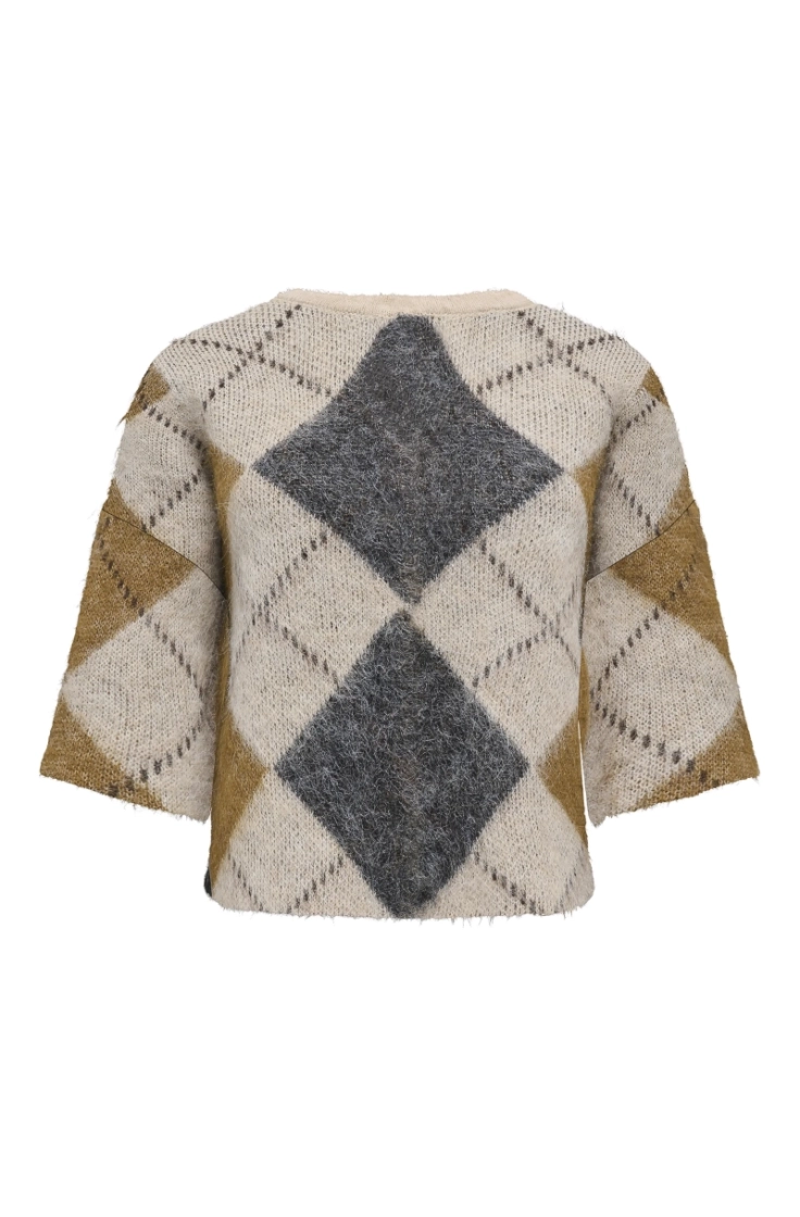 onlnoeme ss pattern o-neck knt oatmeal argyle/