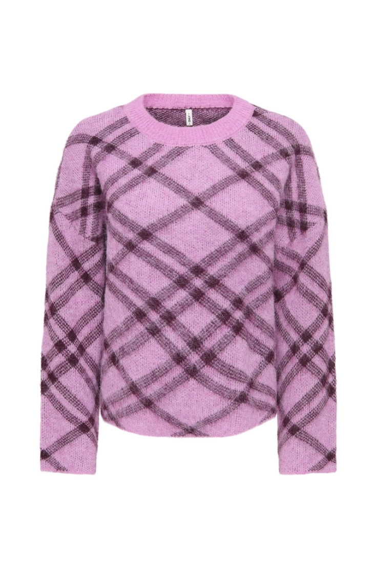 onlnoeme ls pattern o-neck cyclamen check/