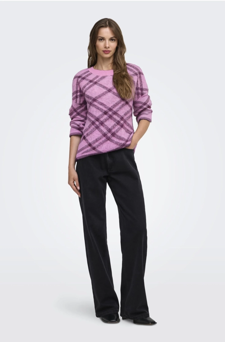 onlnoeme ls pattern o-neck cyclamen check/