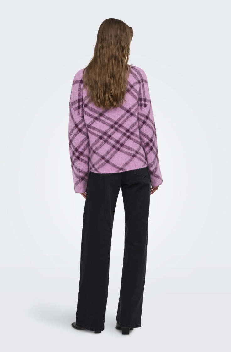 onlnoeme ls pattern o-neck cyclamen check/