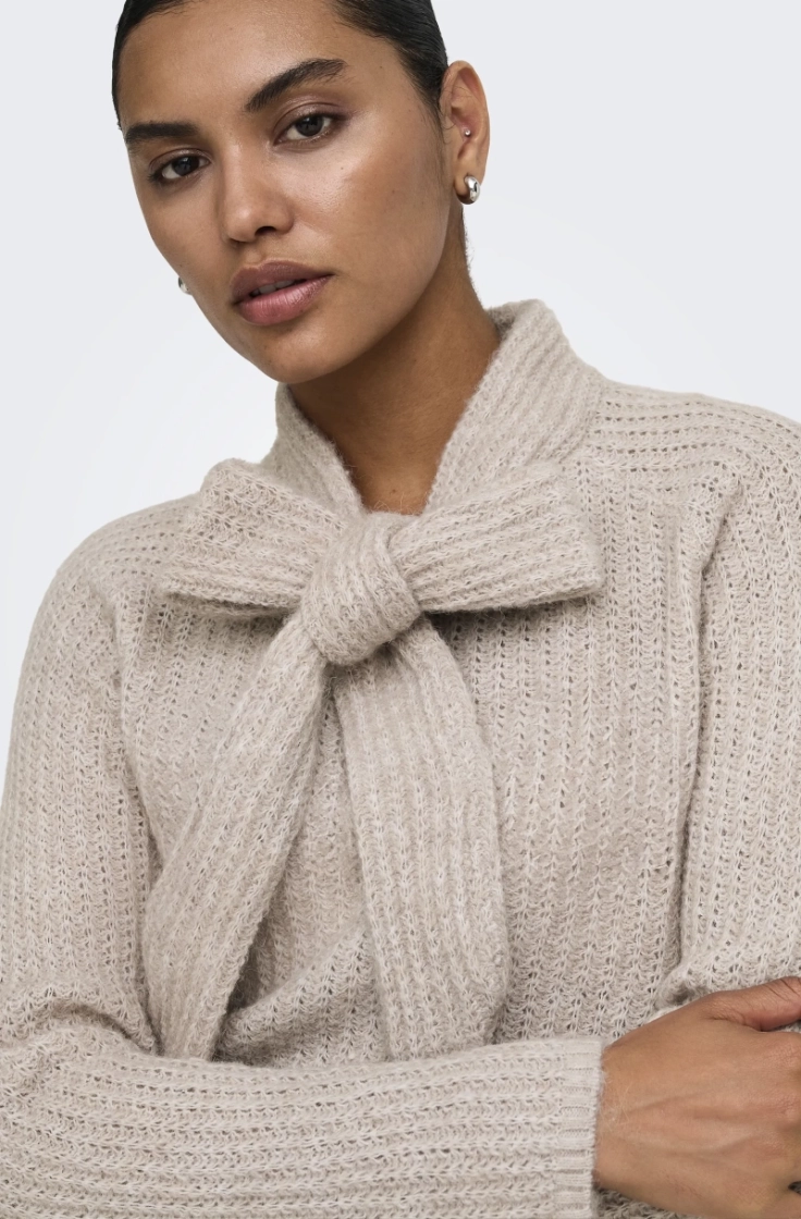 onlkappa ls bow highneck knt string melange