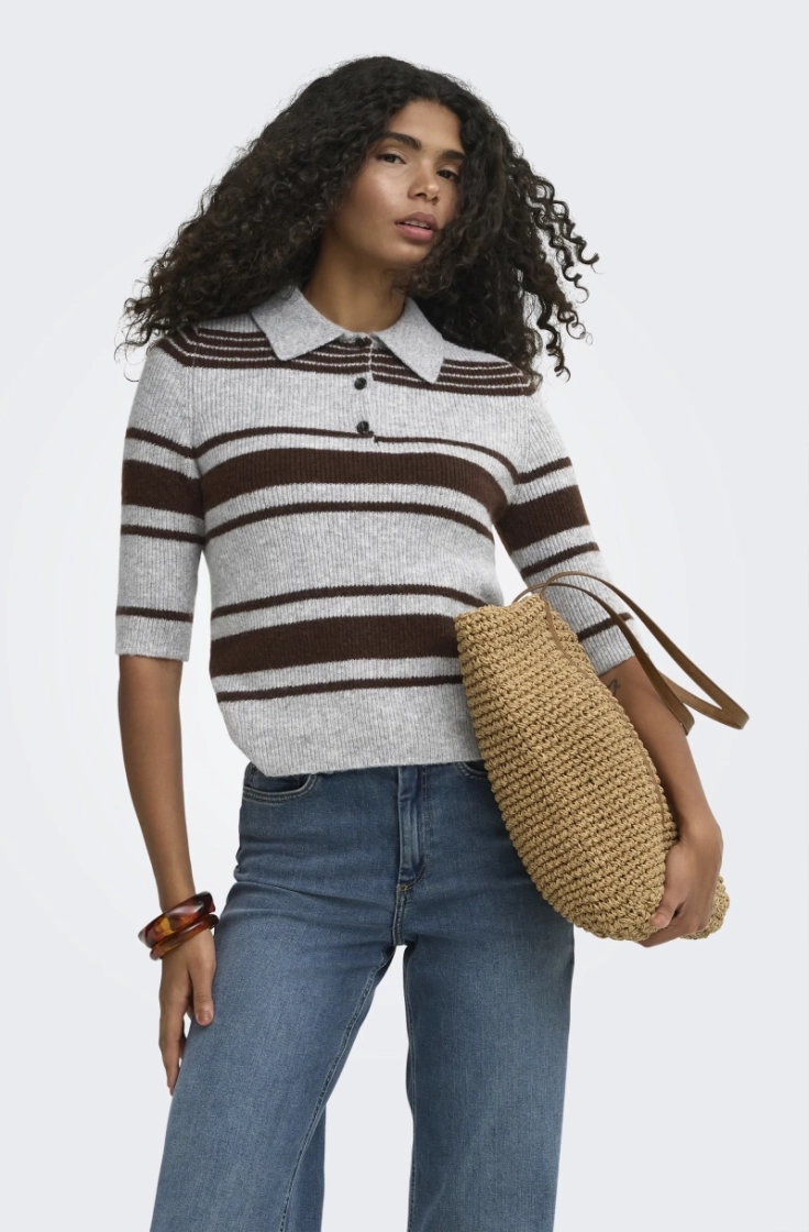 onllouisia ss collar polo knt light grey mela