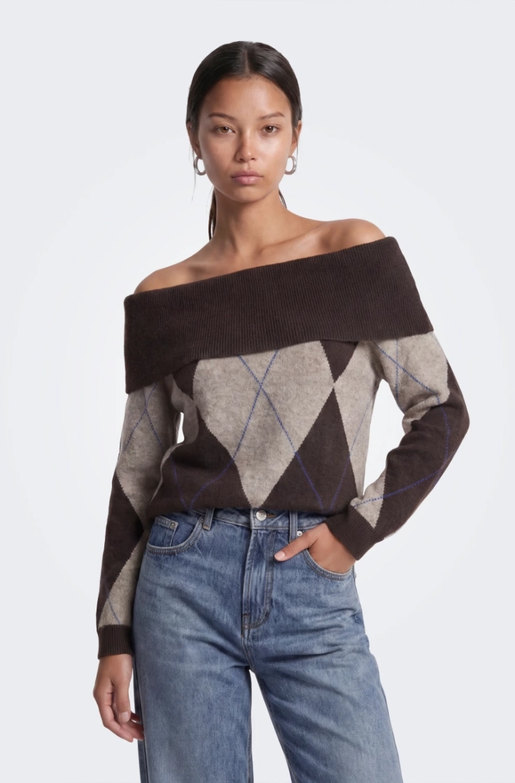 onlalivia ls off shoulder knt coffee bean wal