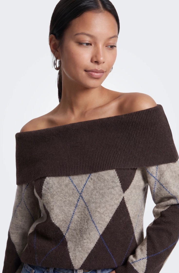 onlalivia ls off shoulder knt coffee bean wal