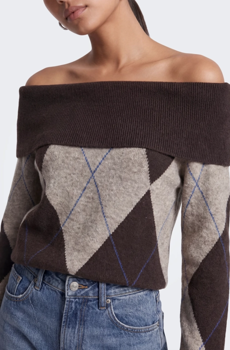 onlalivia ls off shoulder knt coffee bean wal
