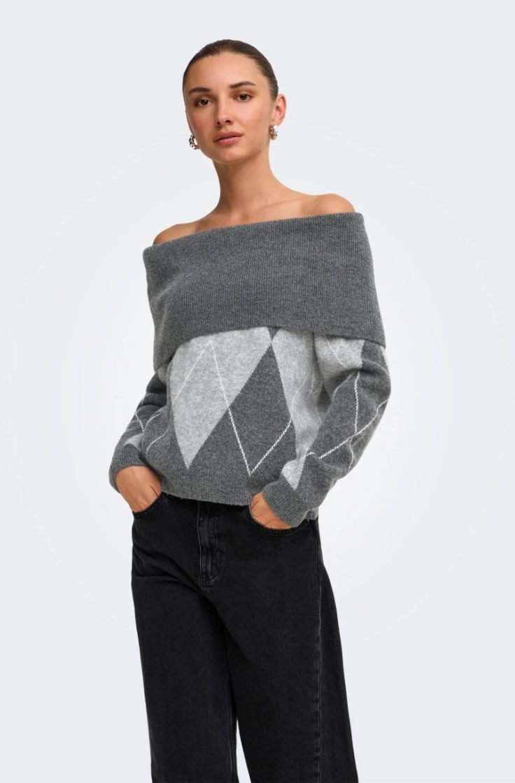 onlalivia ls off shoulder knt dark grey melan
