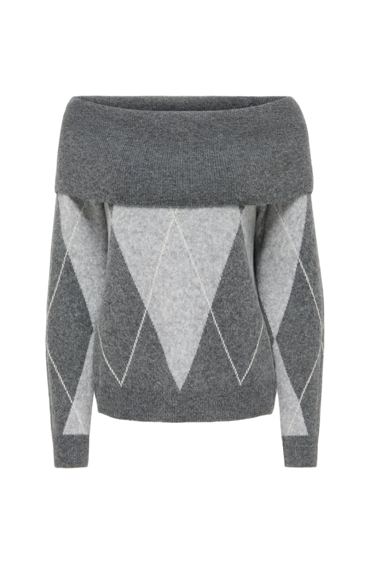 onlalivia ls off shoulder knt dark grey melan