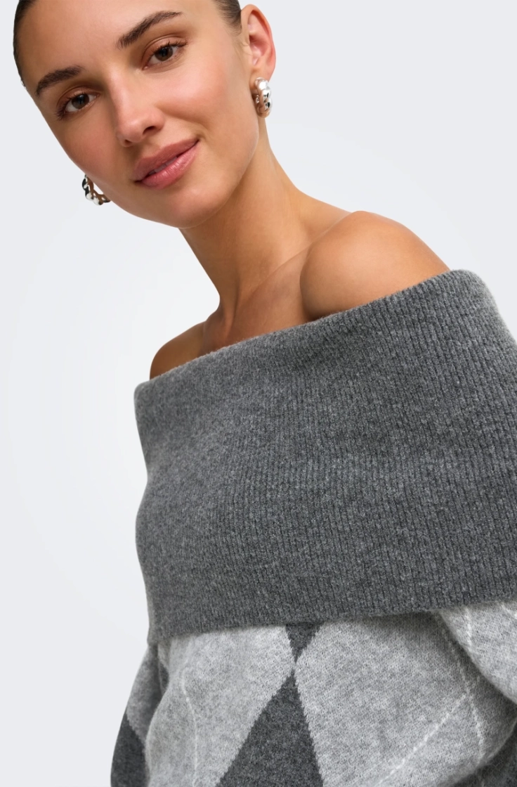 onlalivia ls off shoulder knt dark grey melan