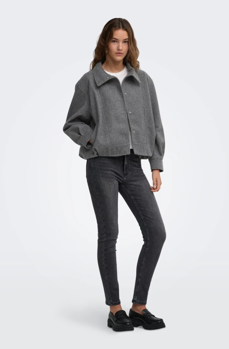 onlasta high collar bomber jac dark grey melan
