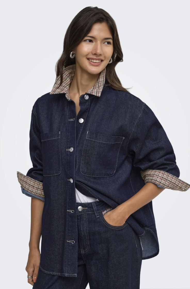 onlvera ls check dnm shirt sij dark blue denim