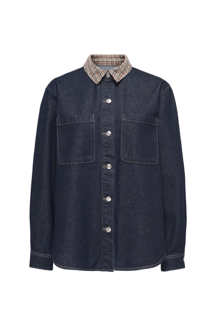onlvera ls check dnm shirt sij dark blue denim
